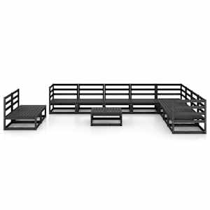 vidaXL Salon de jardin 11 pcs noir bois de pin massif