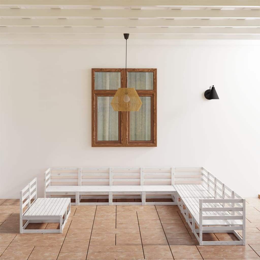 11-tlg. Garten-Lounge-Set Weiß Kiefer Massivholz kaufen