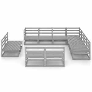 vidaXL 11 r&eacute;szes sz&uuml;rke t&ouml;m&ouml;r fenyőfa kerti &uuml;lőgarnit&uacute;ra