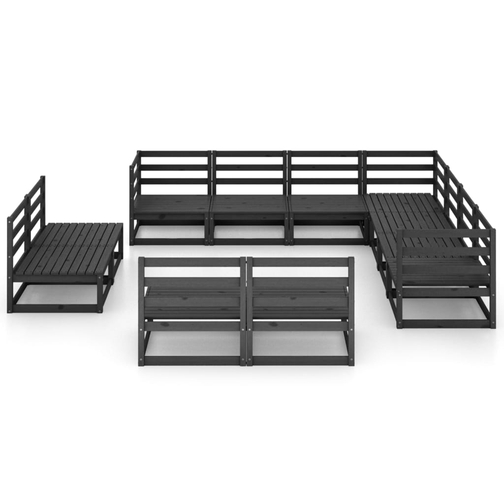 vidaXL 11-delige Loungeset massief grenenhout zwart afbeelding