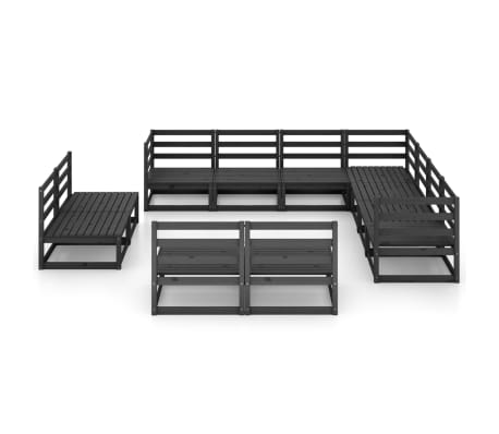vidaXL 11-delige Loungeset massief grenenhout zwart