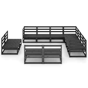 vidaXL 11-delige Loungeset massief grenenhout zwart