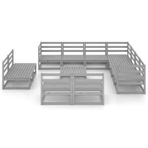 vidaXL Sodo poilsio baldų komplektas, 12 dalių, pilkas, pu&scaron;ies masyvas