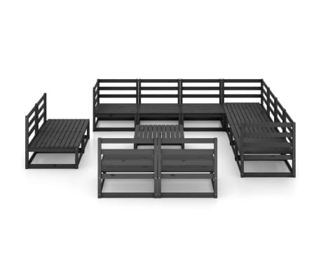 vidaXL Salon de jardin 12 pcs noir bois de pin massif