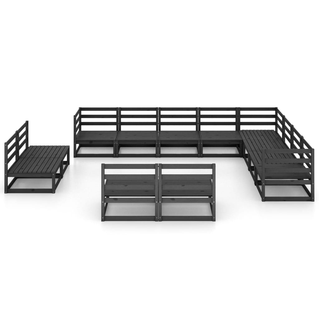 vidaXL Set mobilier de grădină, 12 piese, negru, lemn masiv pin