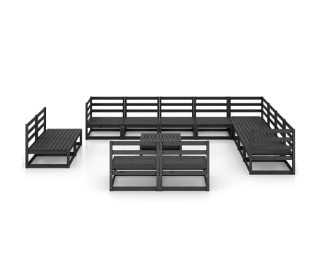 vidaXL Salon de jardin 13 pcs noir bois de pin massif