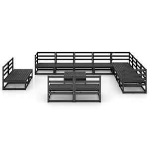 vidaXL Salon de jardin 13 pcs noir bois de pin massif