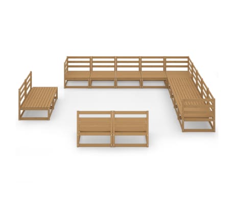 vidaXL Set mobilier de grădină, 13 piese, maro miere, lemn masiv pin