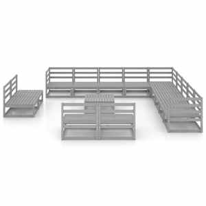 vidaXL Sodo poilsio baldų komplektas,14 dalių, pilkas, pu&scaron;ies masyvas