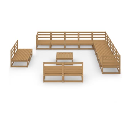 vidaXL Sodo poilsio baldų komplektas, 14 dalių, medaus rudas, pu&scaron;is