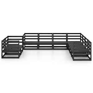 vidaXL Sodo poilsio baldų komplektas, 9 dalių, juodas, pu&scaron;ies masyvas