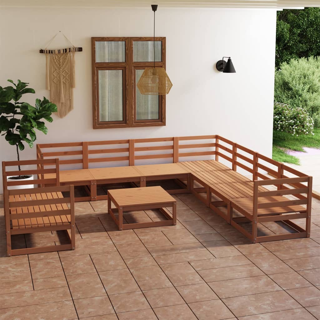 Set mobilier de grădină, 10 piese, maro miere, lemn masiv pin