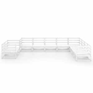 vidaXL Sodo poilsio komplektas, 10 dalių, baltas, pu&scaron;ies masyvas