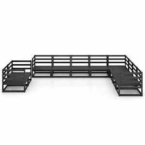 vidaXL Sodo poilsio komplektas, 10 dalių, juodas, pu&scaron;ies masyvas