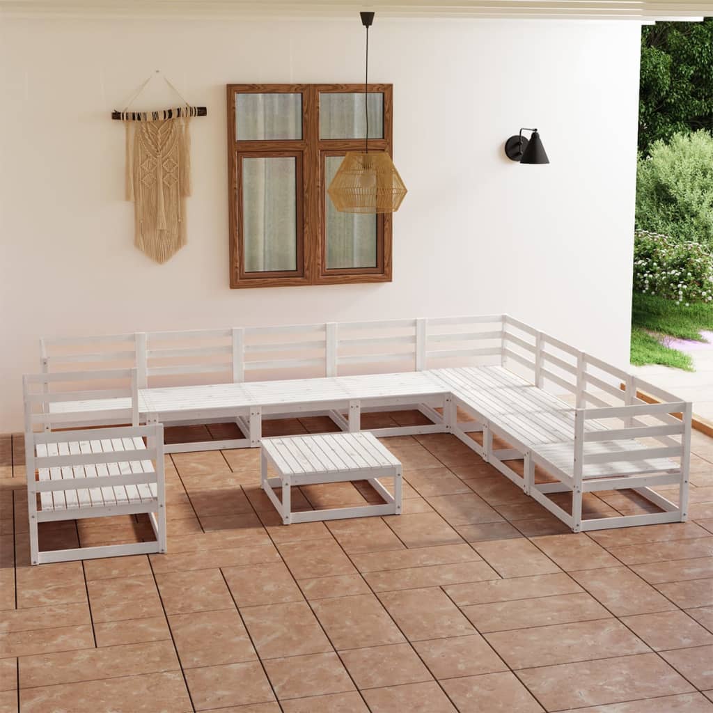 vidaXL Set mobilier de grădină, 11 piese, alb, lemn masiv de pin vidaXL