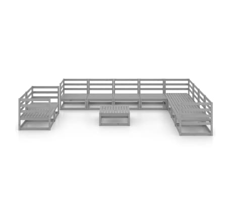 vidaXL Set mobilier de grădină, 11 piese, gri, lemn masiv de pin