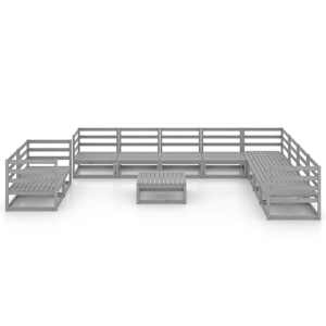 vidaXL Set mobilier de grădină, 11 piese, gri, lemn masiv de pin