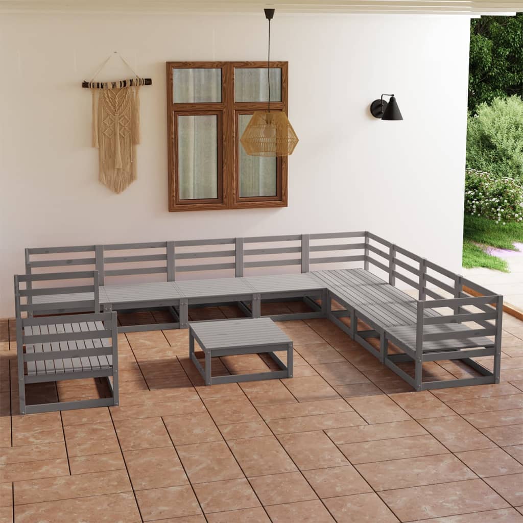 vidaXL 11-tlg. Garten-Lounge-Set Grau Kiefer Massivholz