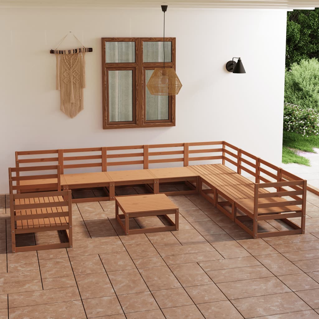 Set mobilier de grădină, 11 piese, maro miere, lemn masiv pin