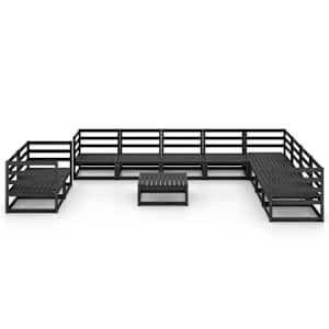 vidaXL Sodo poilsio komplektas, 11 dalių, juodas, pu&scaron;ies masyvas