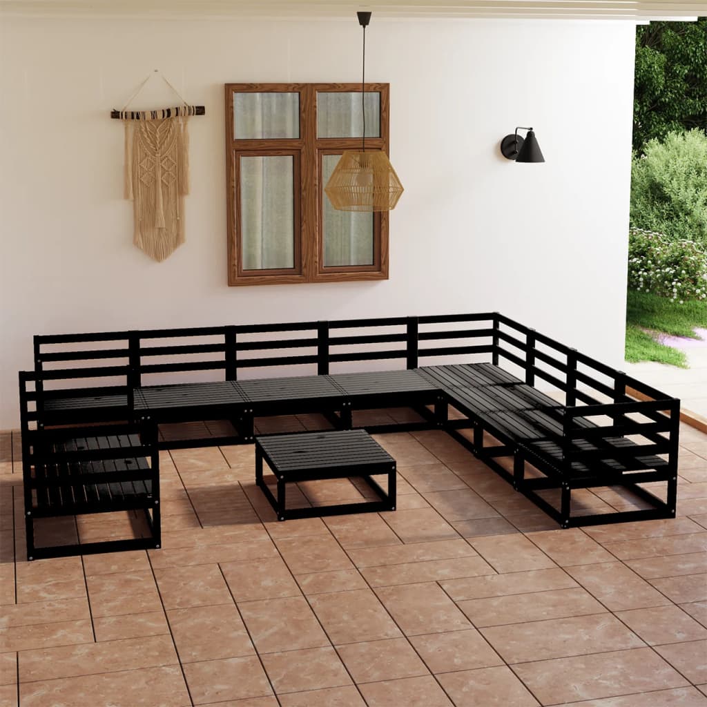 vidaXL Set mobilier de grădină, 11 piese, negru, lemn masiv de pin Gradina imagine noua