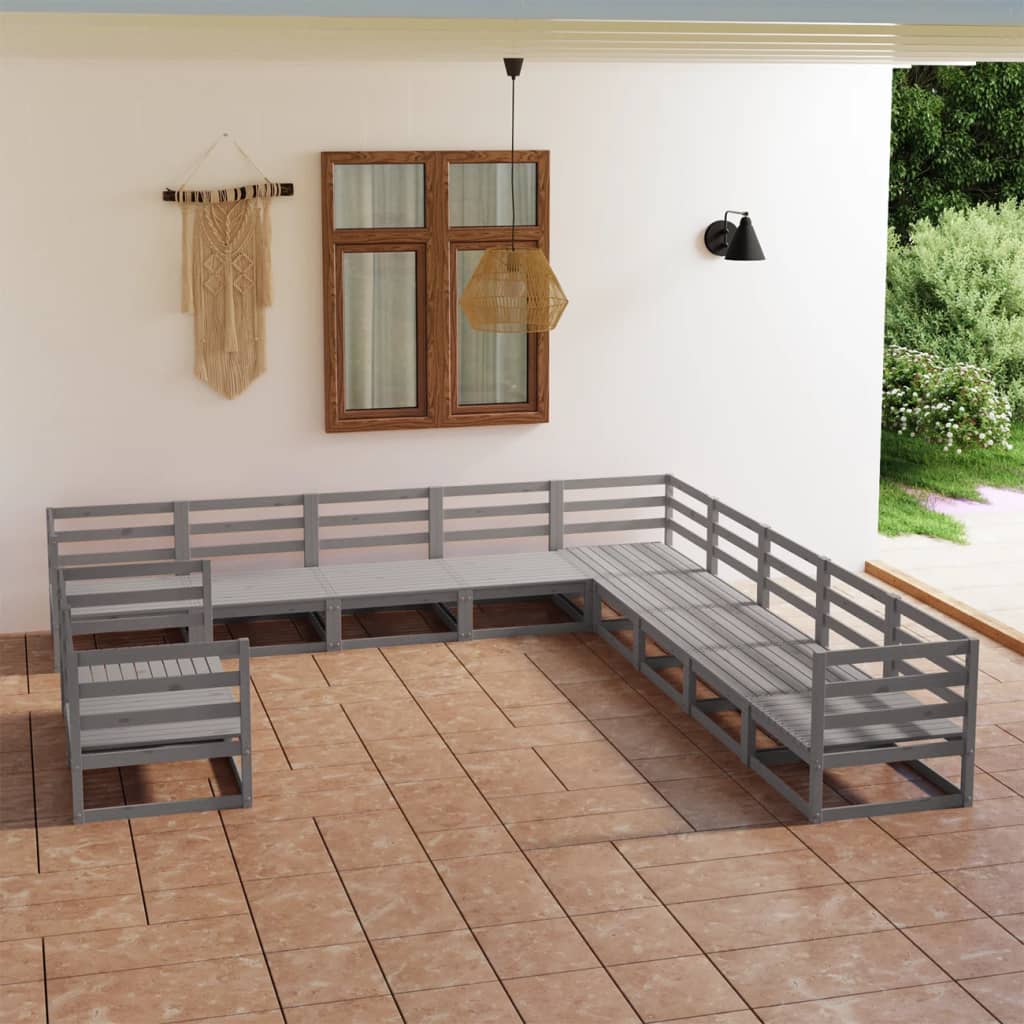 vidaXL 11-tlg. Garten-Lounge-Set Grau Kiefer Massivholz