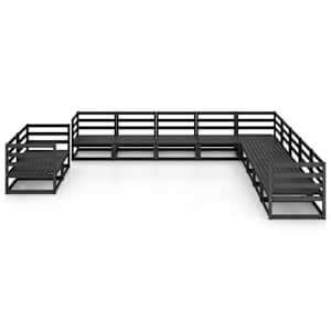 vidaXL Sodo poilsio komplektas, 11 dalių, juodas, pu&scaron;ies masyvas