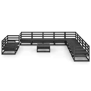 vidaXL Sodo poilsio komplektas, 12 dalių, juodas, pu&scaron;ies masyvas