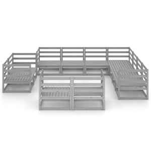 vidaXL Sodo poilsio baldų komplektas, 11 dalių, pilkas, pu&scaron;ies masyvas