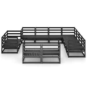 vidaXL Sodo poilsio komplektas, 11 dalių, juodas, pu&scaron;ies masyvas