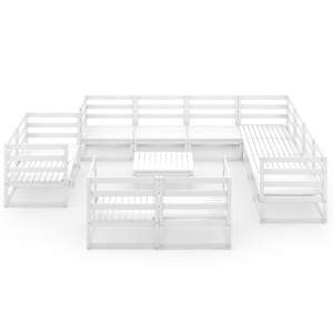 vidaXL Sodo poilsio komplektas, 12 dalių, baltas, pu&scaron;ies masyvas