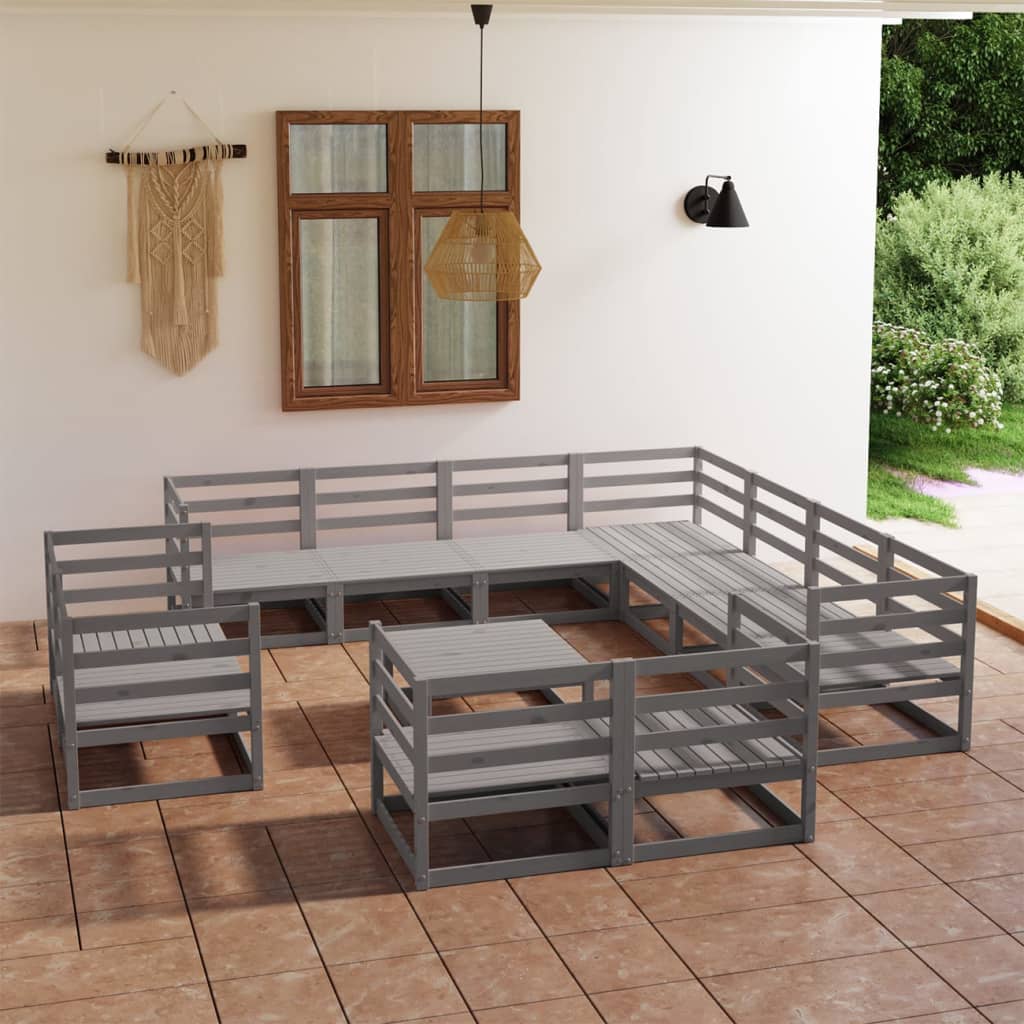 vidaXL 12-tlg. Garten-Lounge-Set Grau Kiefer Massivholz