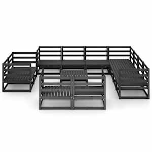 vidaXL Sodo poilsio komplektas, 12 dalių, juodas, pu&scaron;ies masyvas