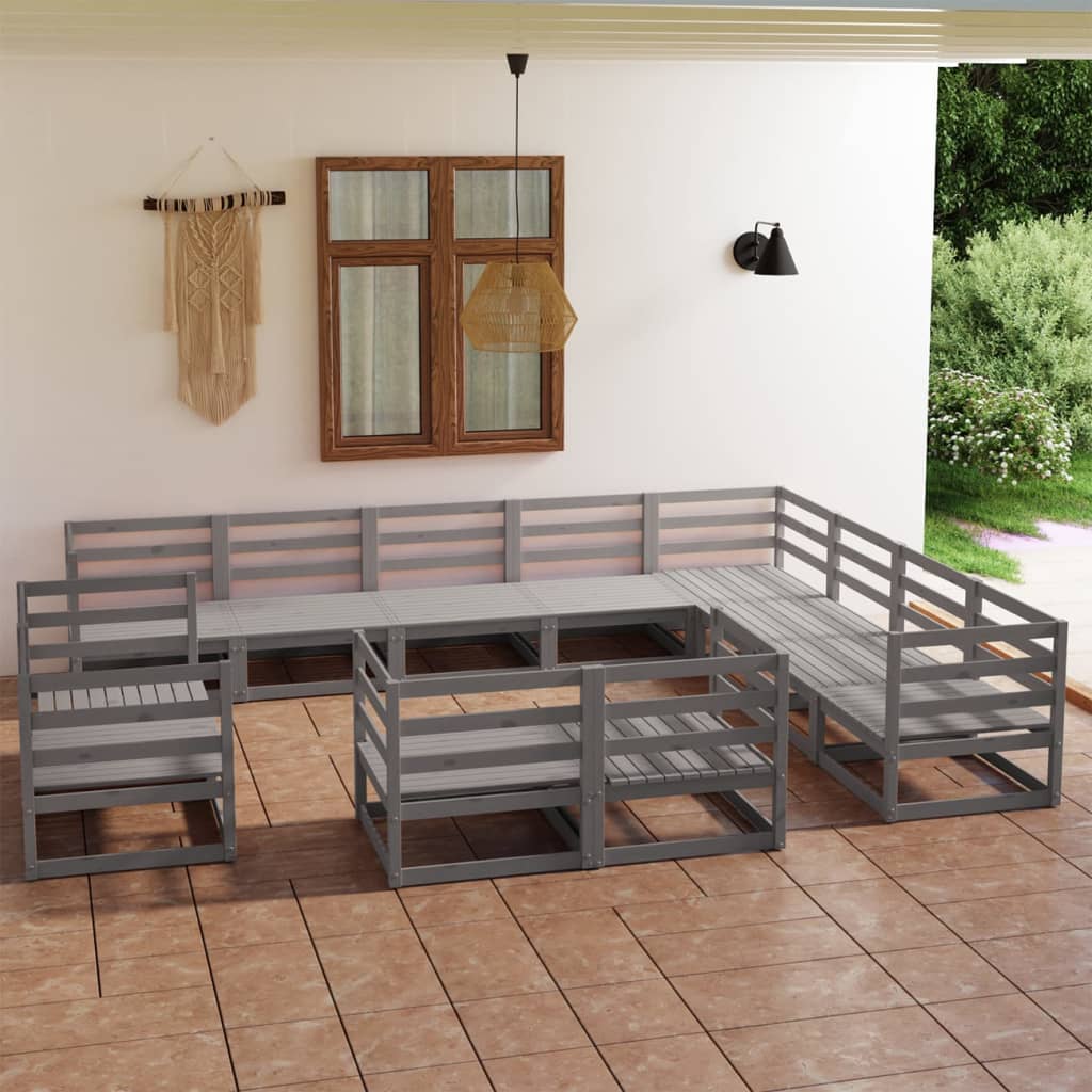 vidaXL 12-tlg. Garten-Lounge-Set Grau Kiefer Massivholz