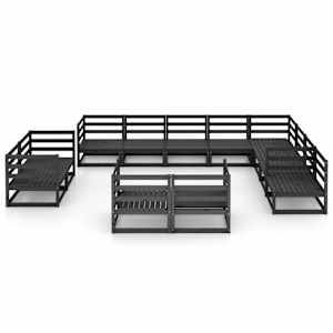 vidaXL Sodo poilsio komplektas, 12 dalių, juodas, pu&scaron;ies masyvas