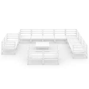 vidaXL Sodo poilsio komplektas, 13 dalių, baltas, pu&scaron;ies masyvas