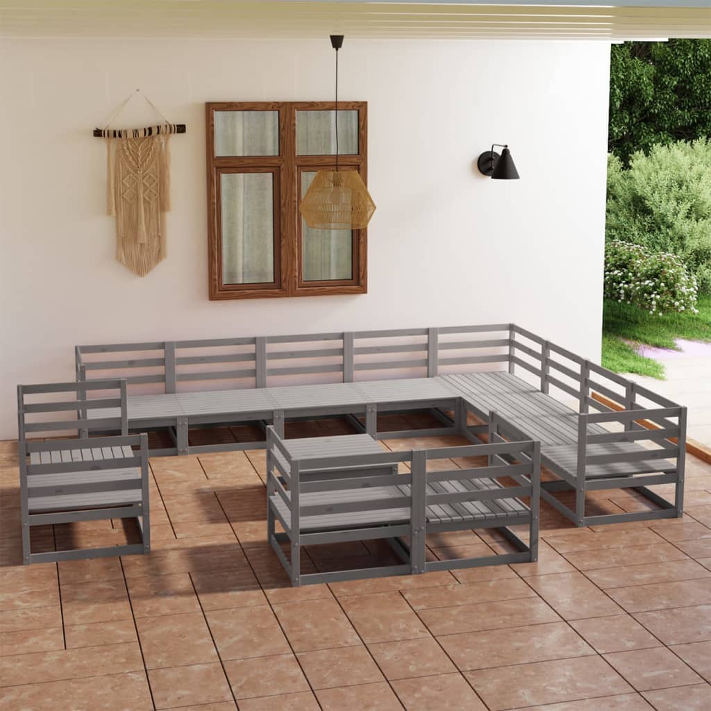 vidaXL 13-tlg. Garten-Lounge-Set Grau Kiefer Massivholz