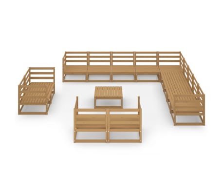 vidaXL Sodo poilsio baldų komplektas, 14 dalių, pu&scaron;ies masyvas