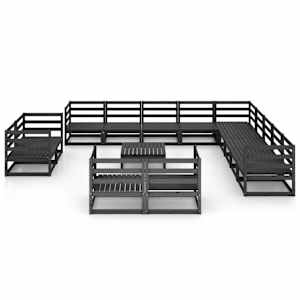 vidaXL Sodo poilsio baldų komplektas, 14 dalių, pu&scaron;ies masyvas