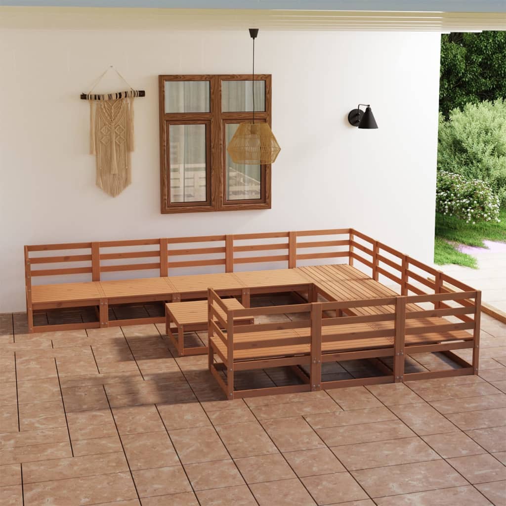 Ogrodowy zestaw wypoczynkowy, drewno sosnowe, 6x sofa środkowa, 4x sofa narożna, 1x stolik