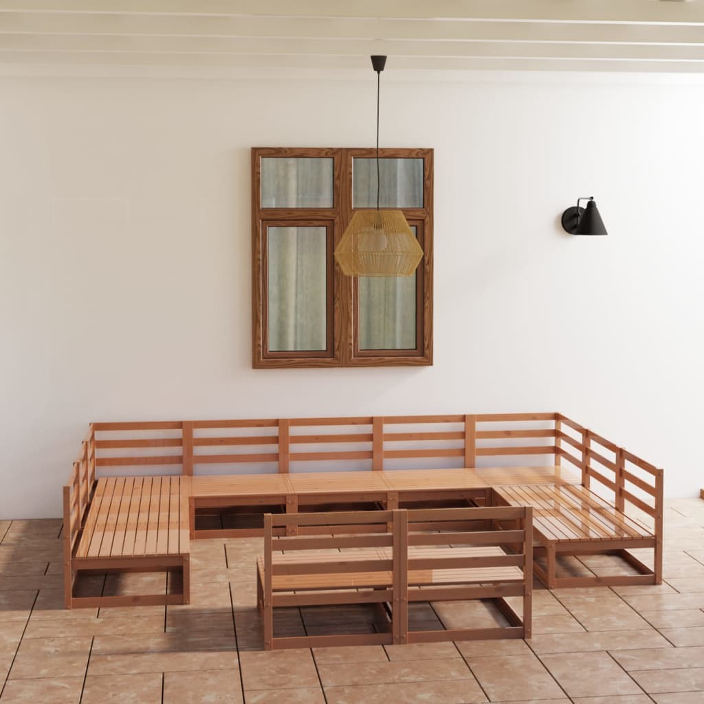 Ogród Lounge Set - Sosnowe drewno, 9x Sofa środkowa, 2x Sofa narożna, 70x70x67 cm, Kolor: Miodowy brąz