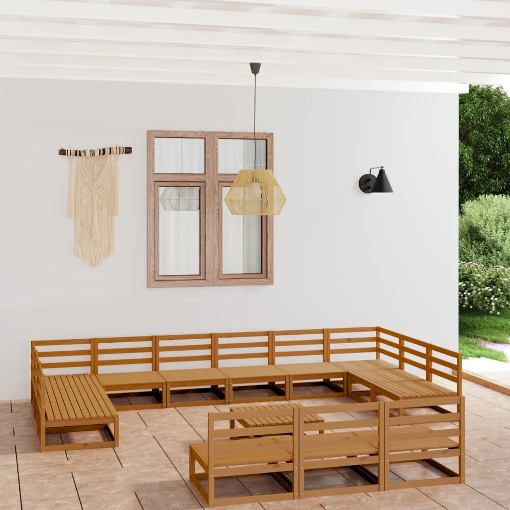 vidaXL Set mobilier de grădină, 14 piese, lemn masiv de pin Gradina imagine noua