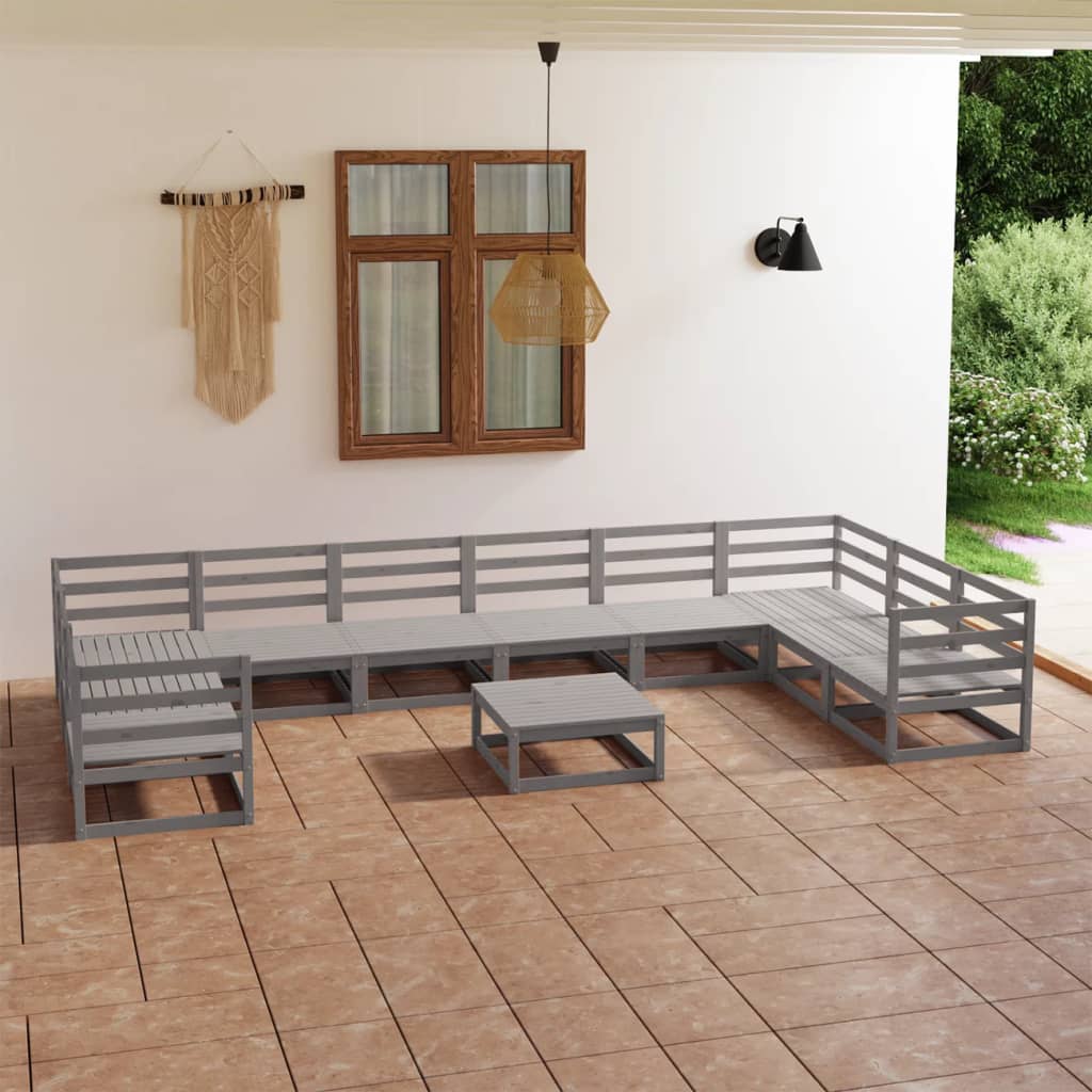 Zestaw wypoczynkowy ogrodowy, drewno sosnowe, szary, 6x sofa środkowa, 4x sofa narożna, 1x stolik