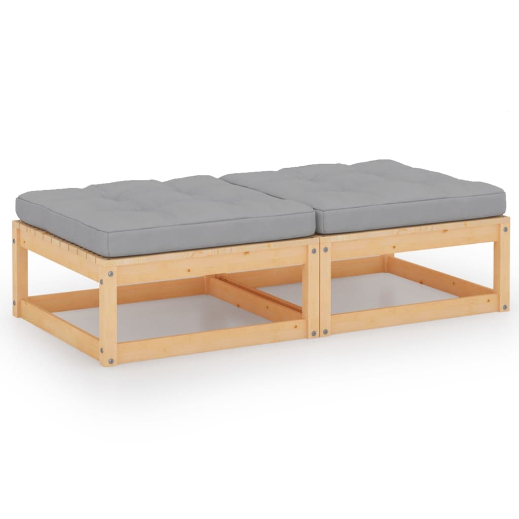 Repose-pieds de jardin avec coussins 2 pcs Bois de pin solide