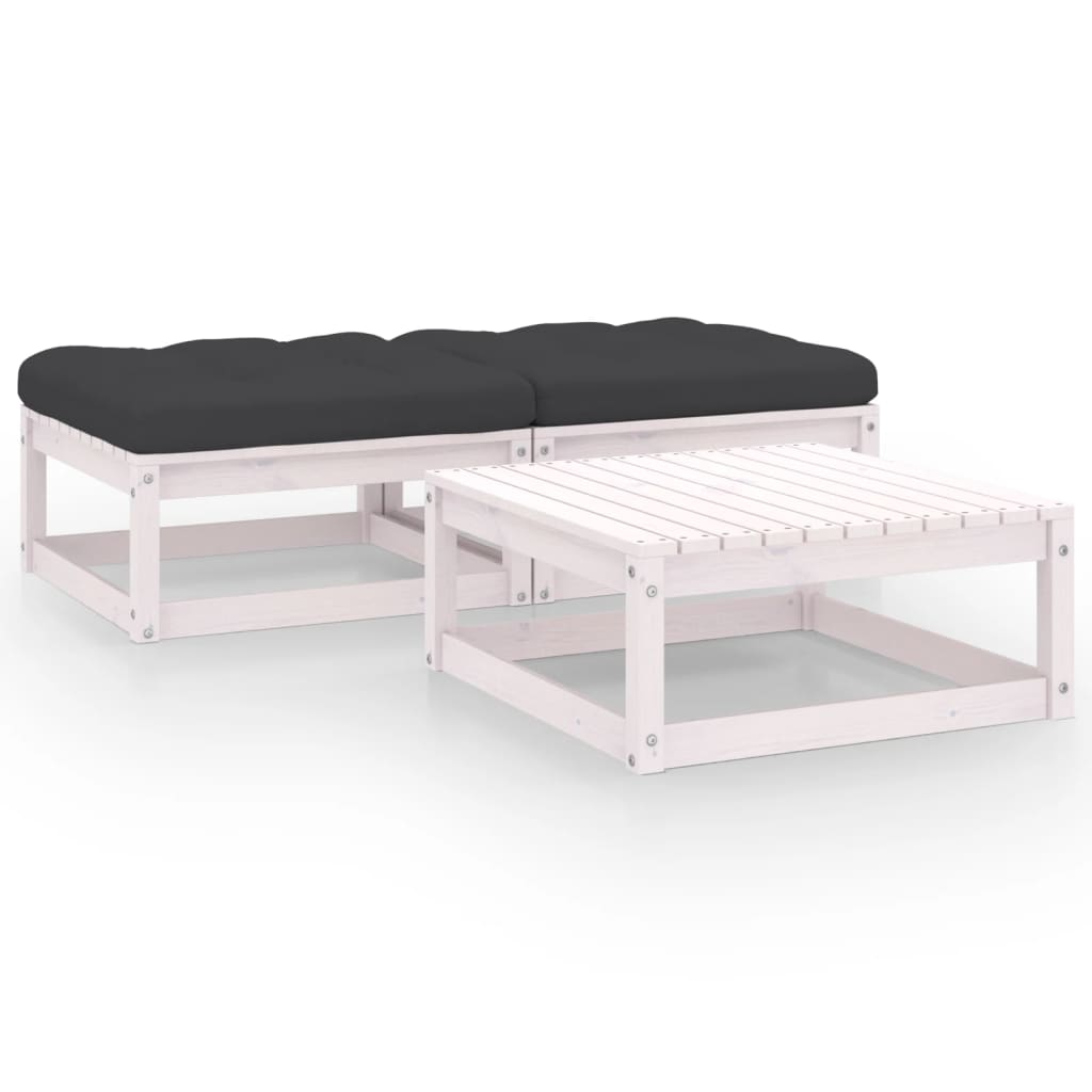 Salon de jardin 3 pcs avec coussins Bois de pin massif