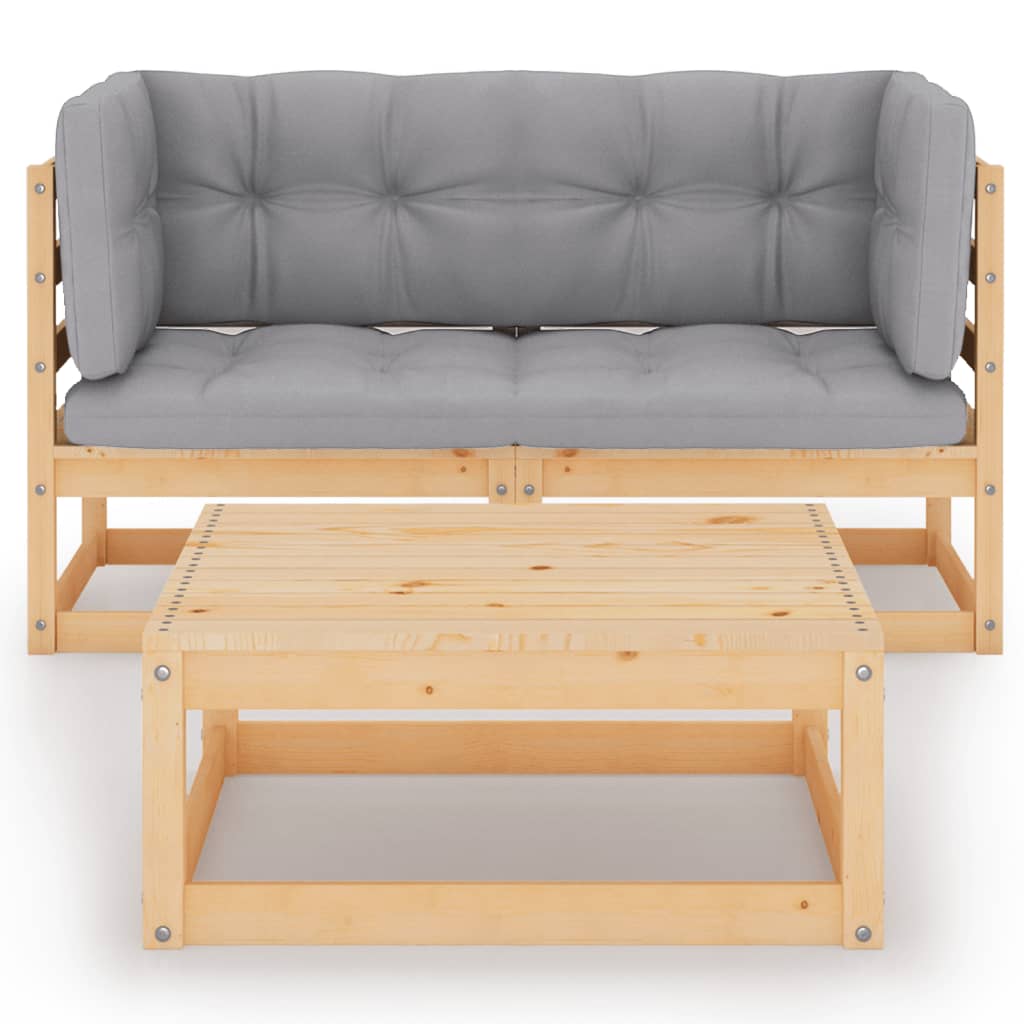 

vidaXL 3-delige Loungeset met kussens massief grenenhout