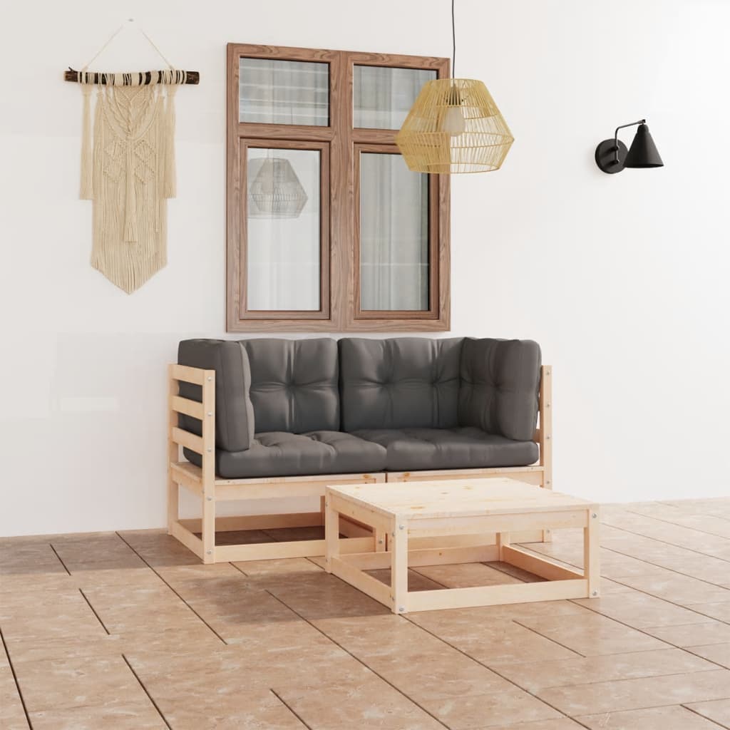 vidaXL 3-tlg. Garten-Lounge-Set mit Kissen Kiefer Massivholz