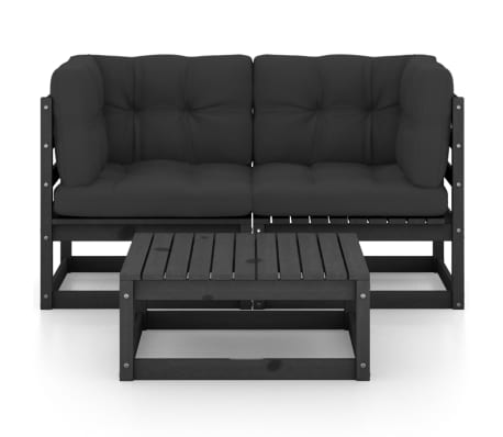 vidaXL 3-tlg. Garten-Lounge-Set mit Kissen Massivholz Kiefer