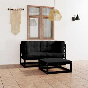 Vrtna sedežna garnitura 3-delna z blazinami trdna borovina