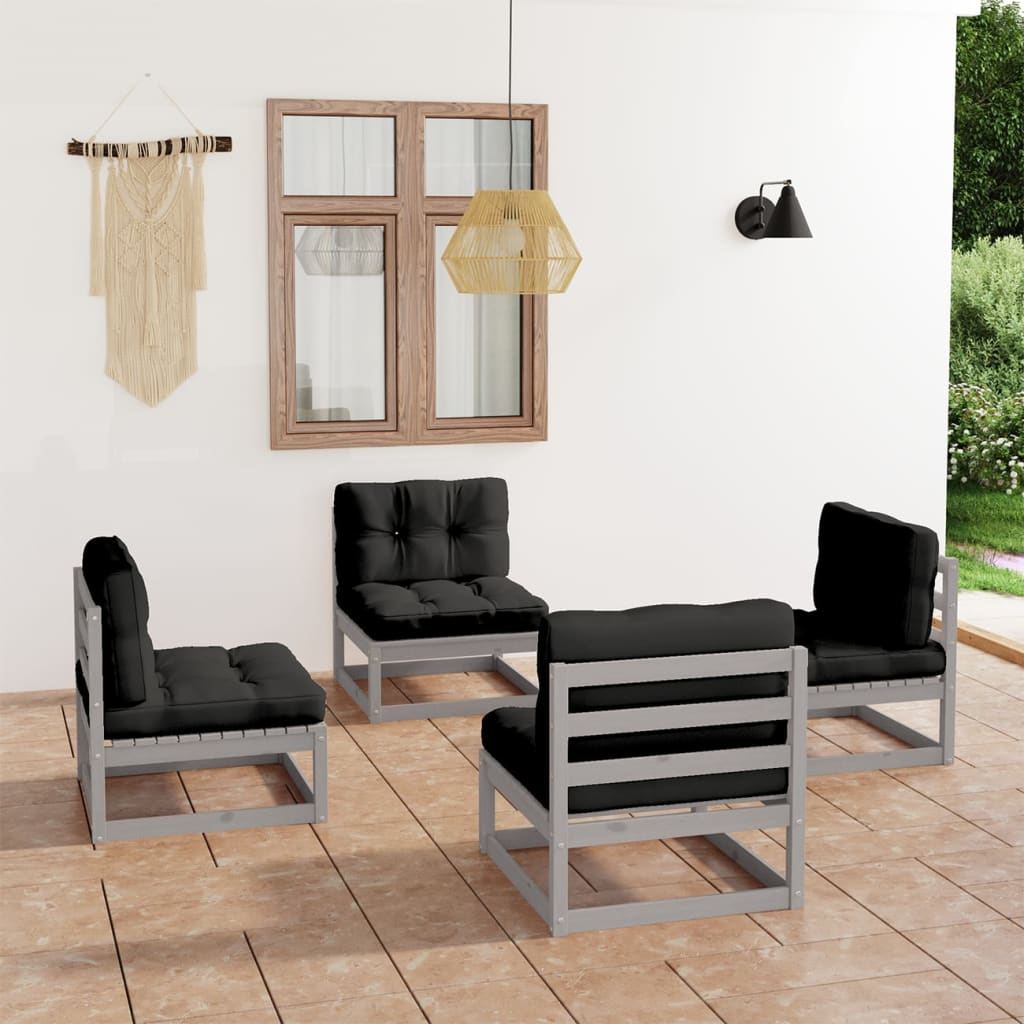 vidaXL Salon de jardin 4 pcs avec coussins Bois de pin massif